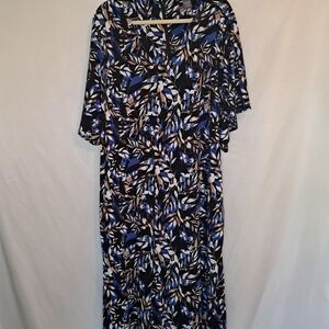 Kate & Mallory Blue Leaf Print Jumpsuit Women's 3X #206